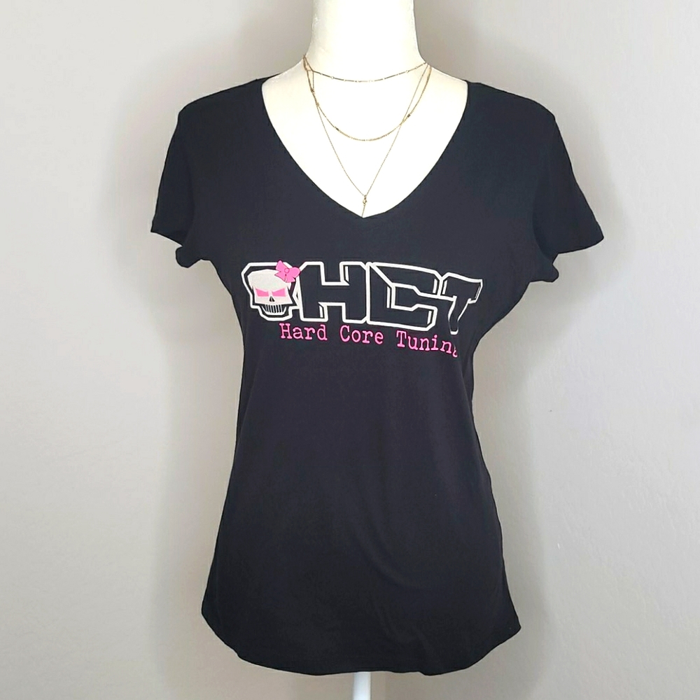 Woman's Hard Core Tuning Skull Fitted V-Neck T-Shirt